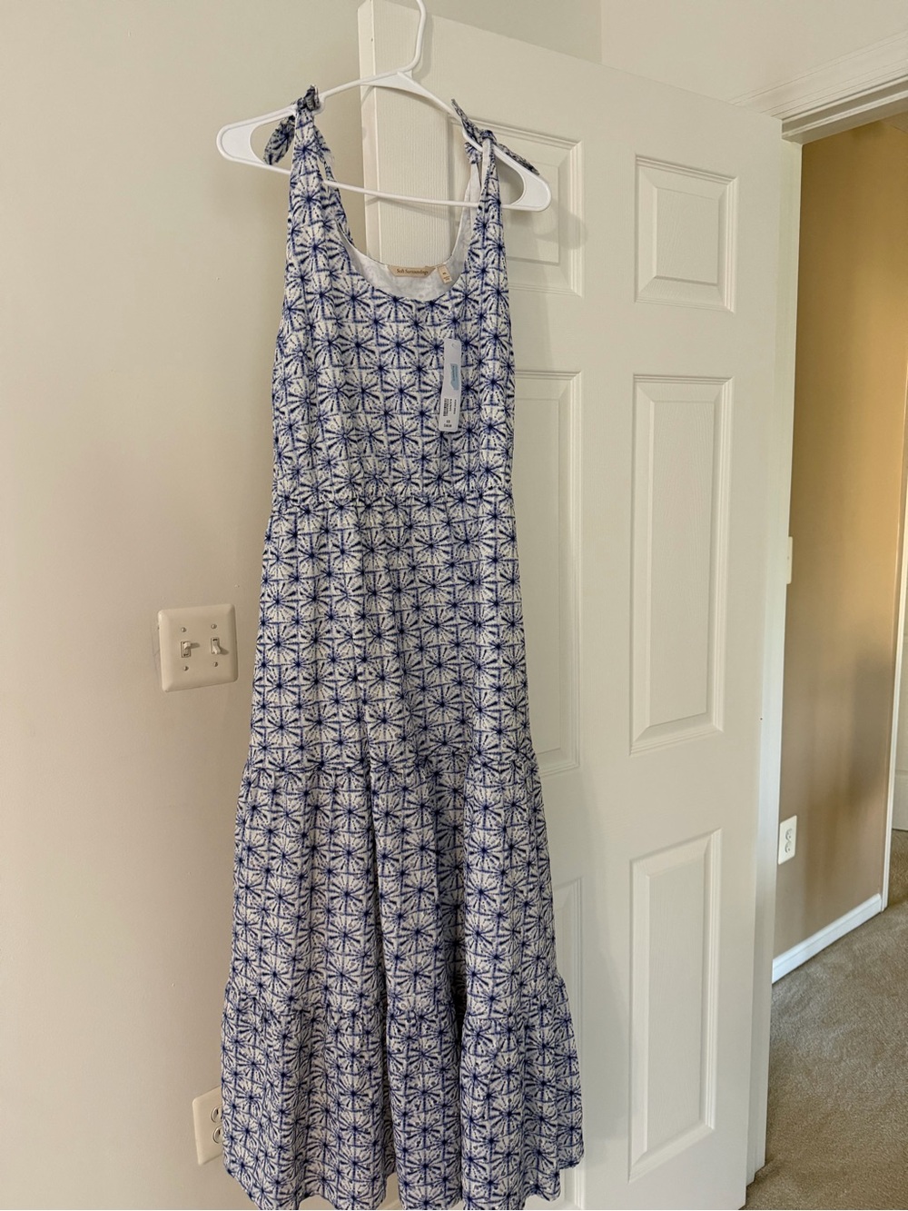 Soft Surroundings Blue White Kyoto Embroidered Eyelet Tiered Maxi Dress Size Xl